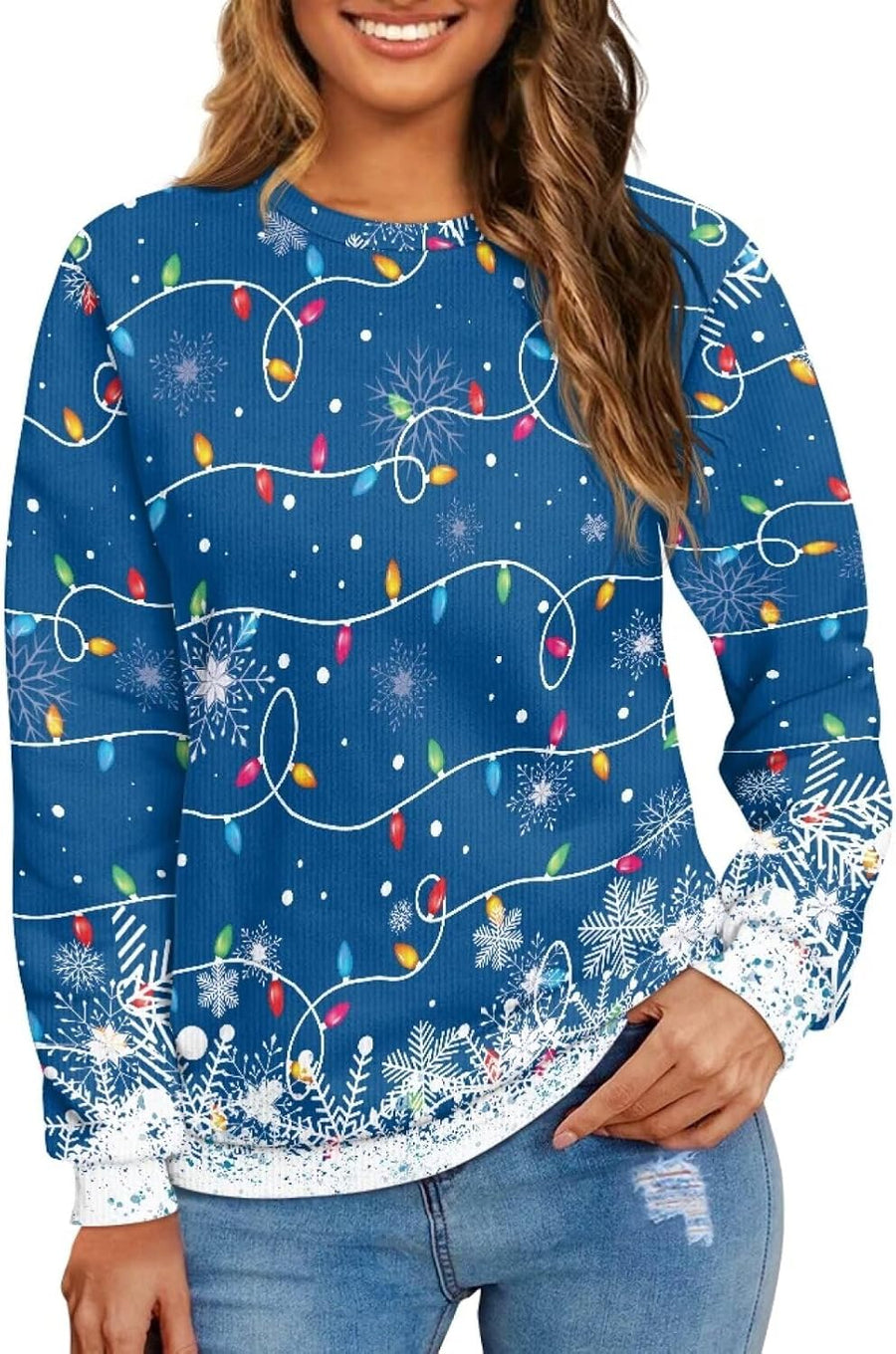 Yewattles Men Women Ugly Christmas Sweater Long Sleeve Knitted Pullover Oversized Matching Holiday Sweatshirt S-5XL - Blue
