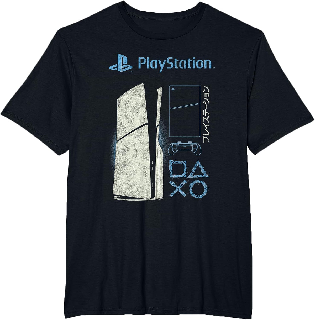 PlayStation Distressed PS5 Ad with Kanji Video Game System T-Shirt - Black