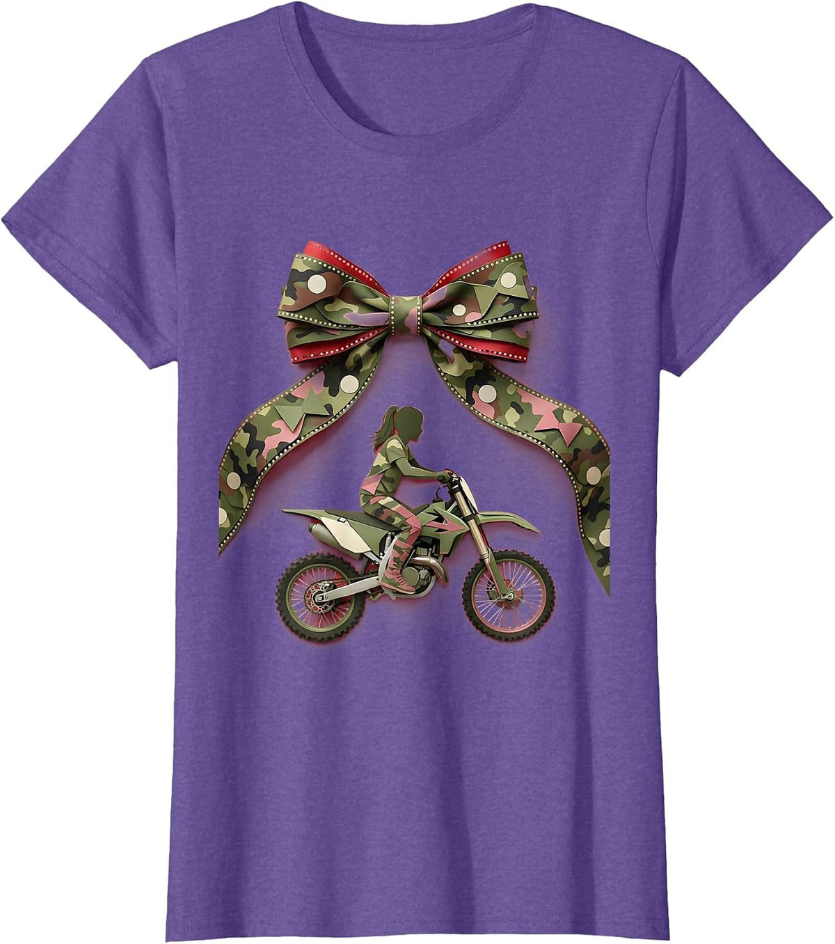 Girl Camo Dirt Bike Rider Graphic Tee T-Shirt - Purple Heather