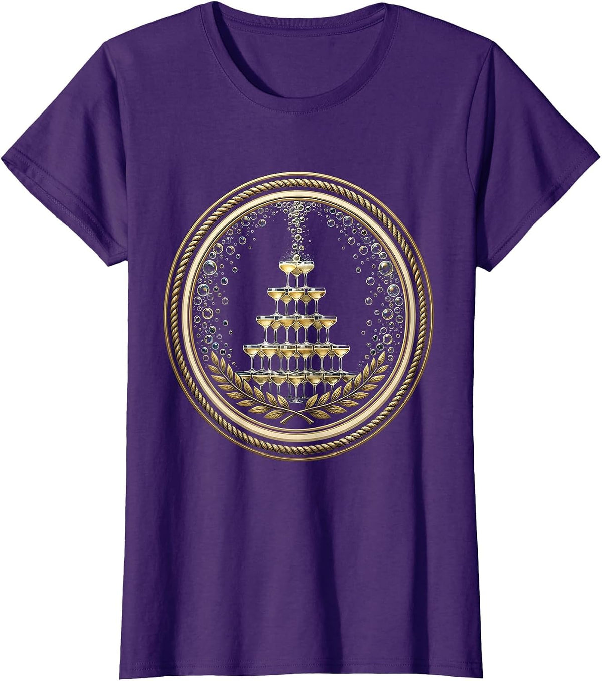 Women's Champagne Tower Celebration Bubbles Graphic T-Shirt - Purple