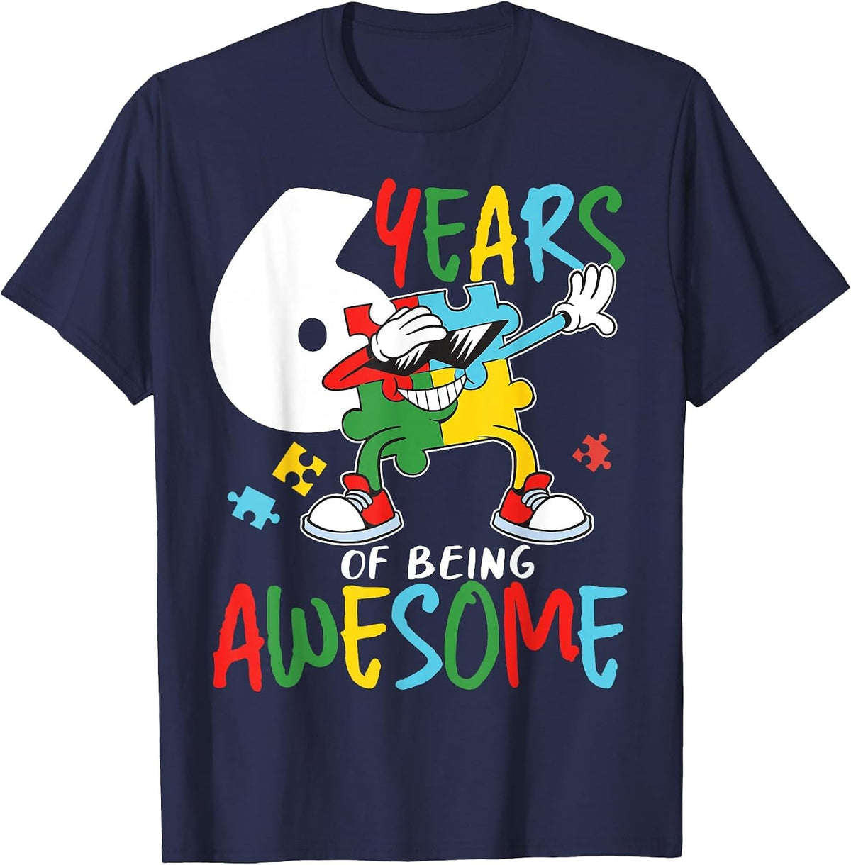 6 Year Old Autism Awareness Birthday Boy Girl T-Shirt - Navy Blue