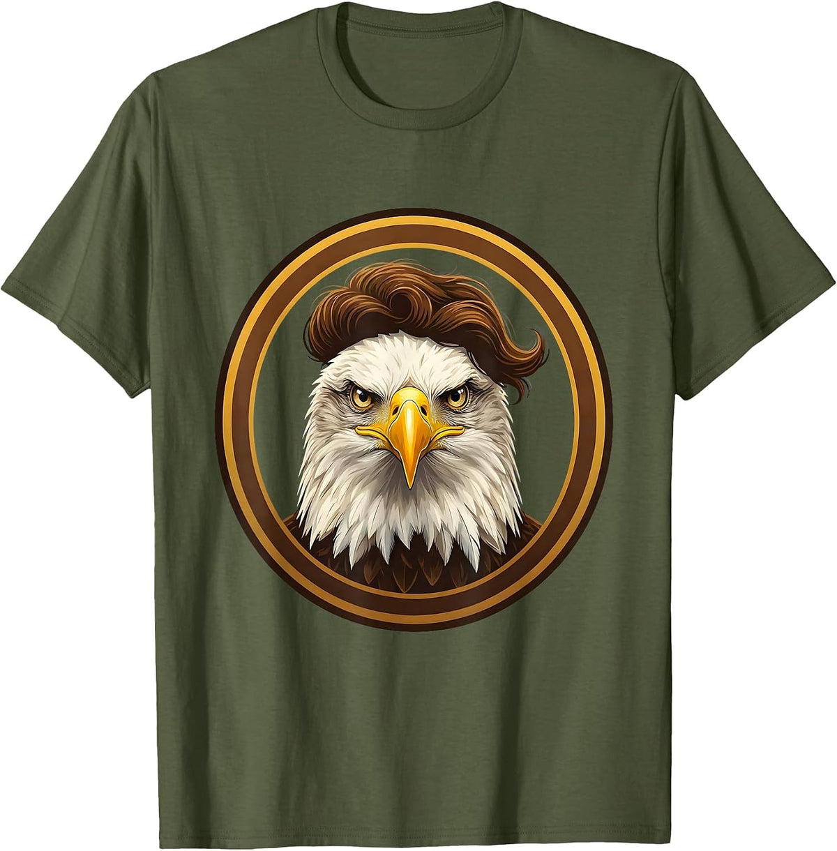 Men's Funny Bald Eagle Toupee Patriotic Humor Graphic T-Shirt - Olive Green
