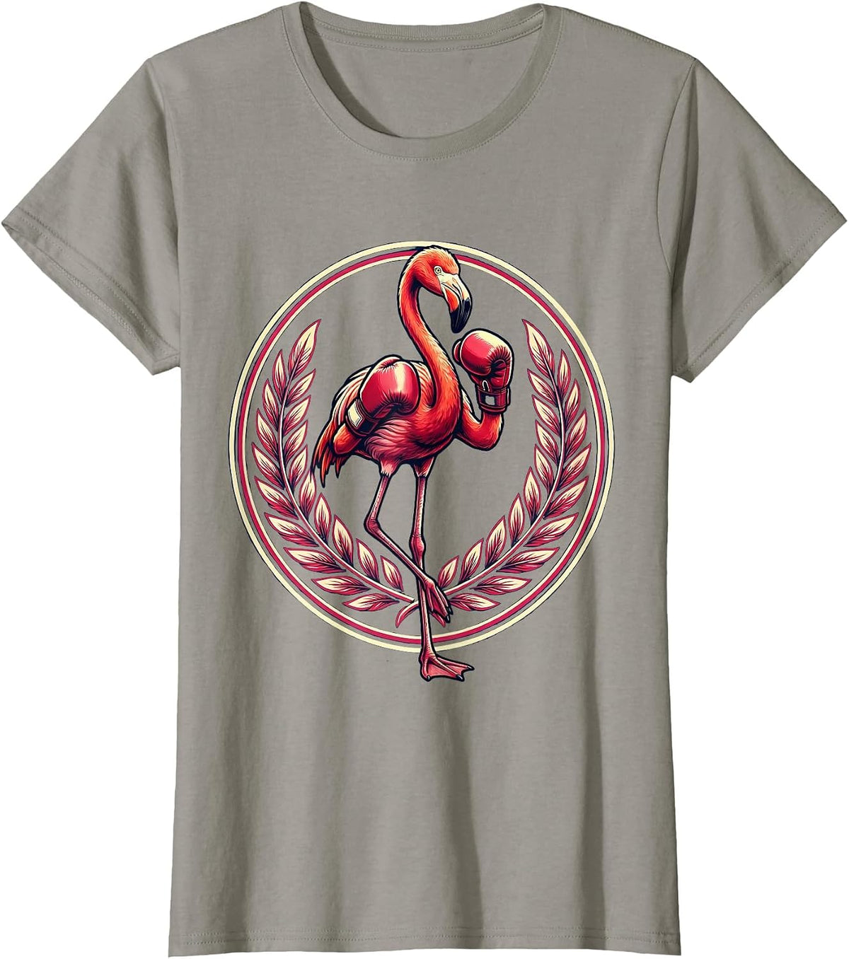 Women's Flamingo Boxing Gloves Novelty Graphic T-Shirt - Slate Grey