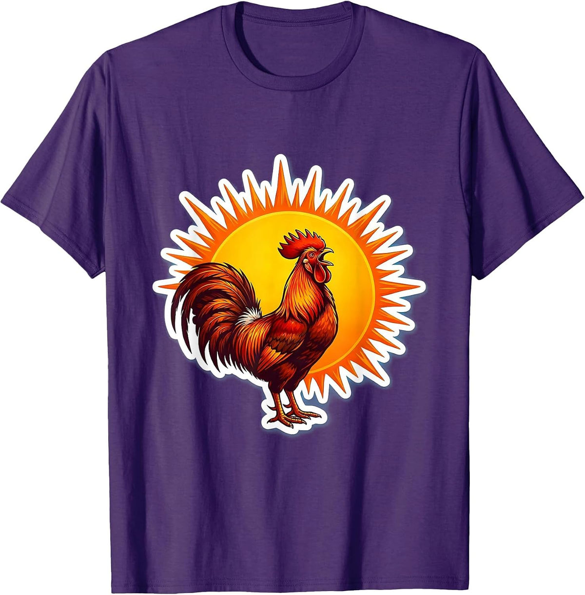Men's Rooster Crowing at Rising Sun Graphic Design T-Shirt - Purple