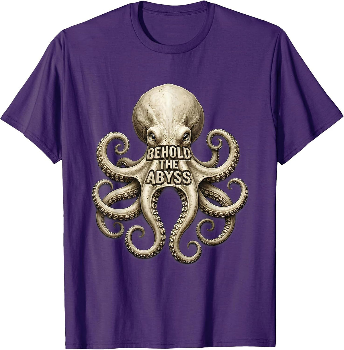 Behold The Abyss Octopus Silhouette Sea Creature Ocean Lover T-Shirt - Purple