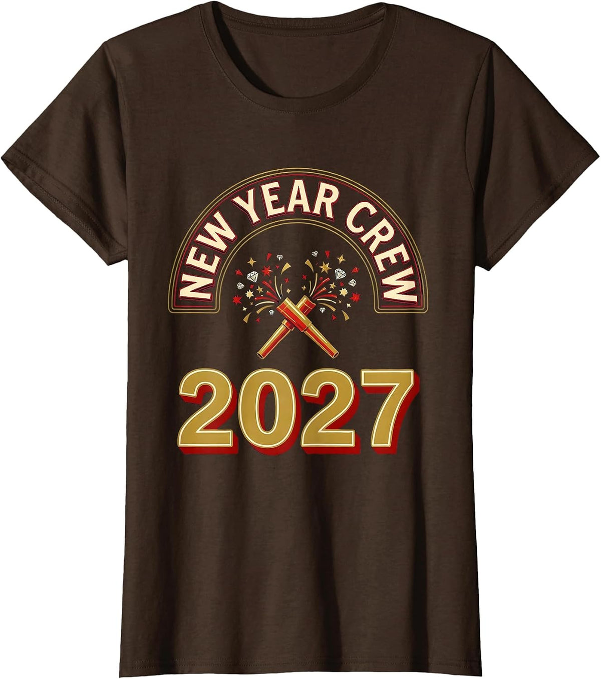 Women's New Year Crew 2027 Festive Party Family Matching Celebration T-Shirt - Brown