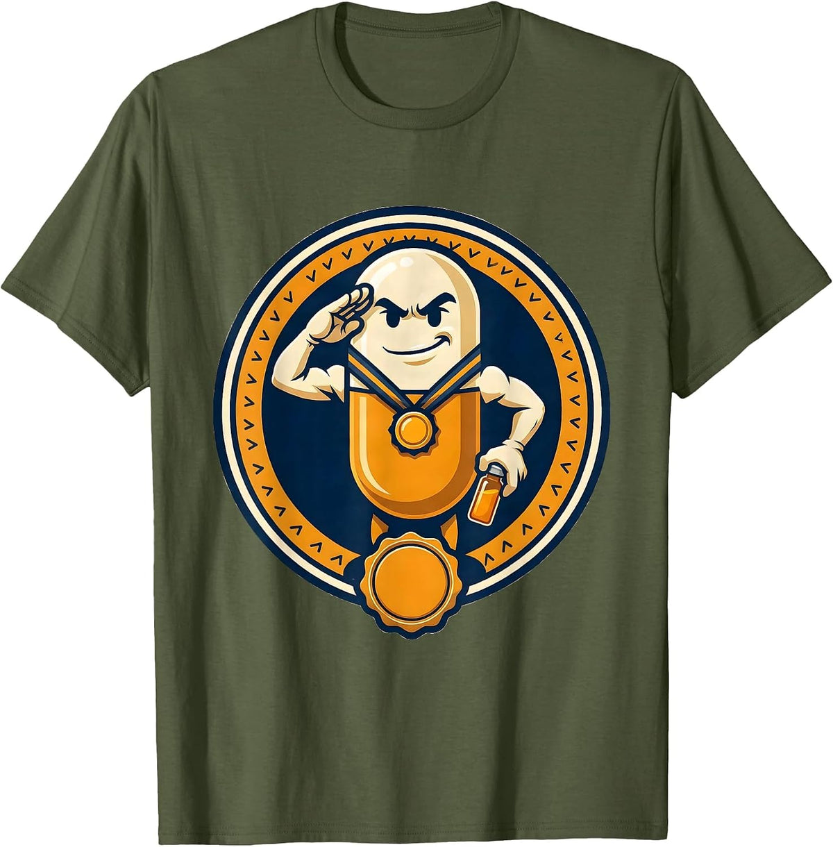 Capsule Mascot Pharmacy Tech Humor Pharmacist Gift T-Shirt, Men, Olive Green, Medium - As Pictured