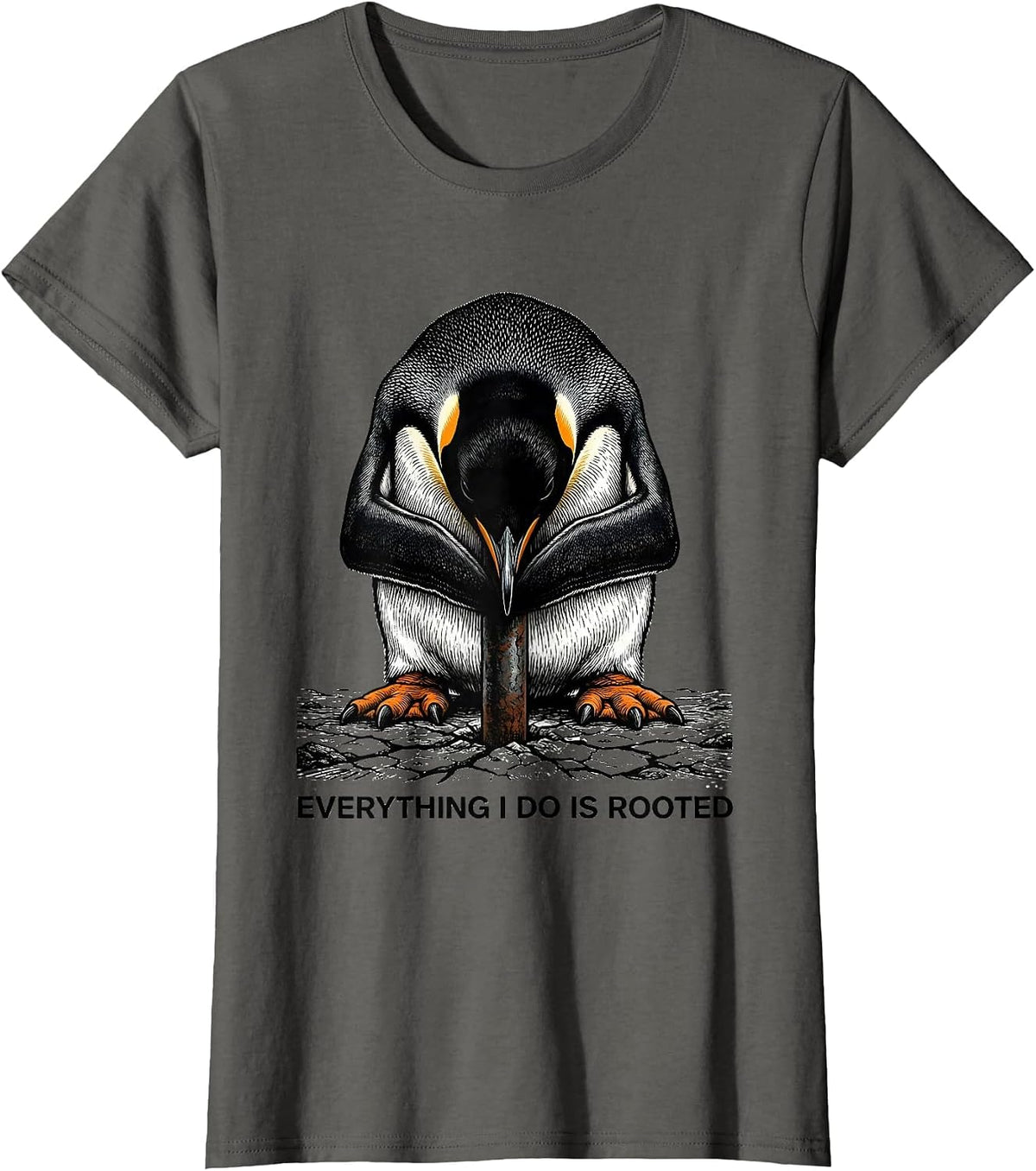 Women's Everything I Do Is Rooted Funny Penguin Martial Arts Humor T-Shirt - Asphalt Grey