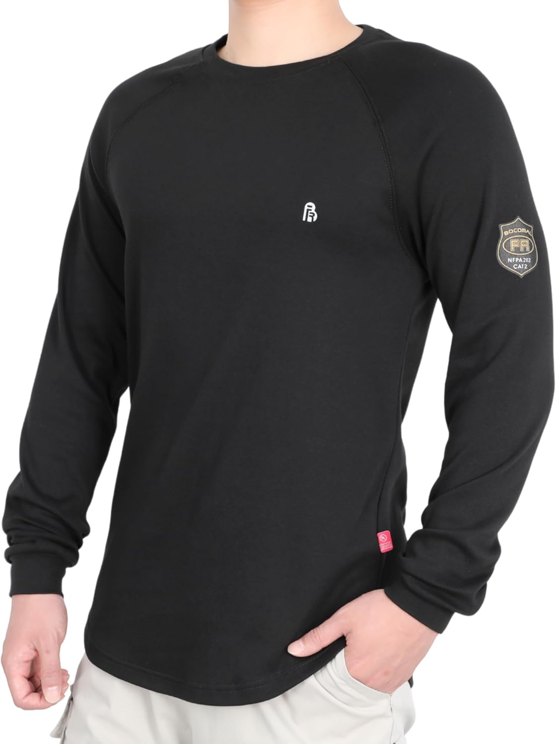 BOCOMAL FR Shirts for Men Heavyweight Flame Resistant Pocket-Free Crewneck - Black