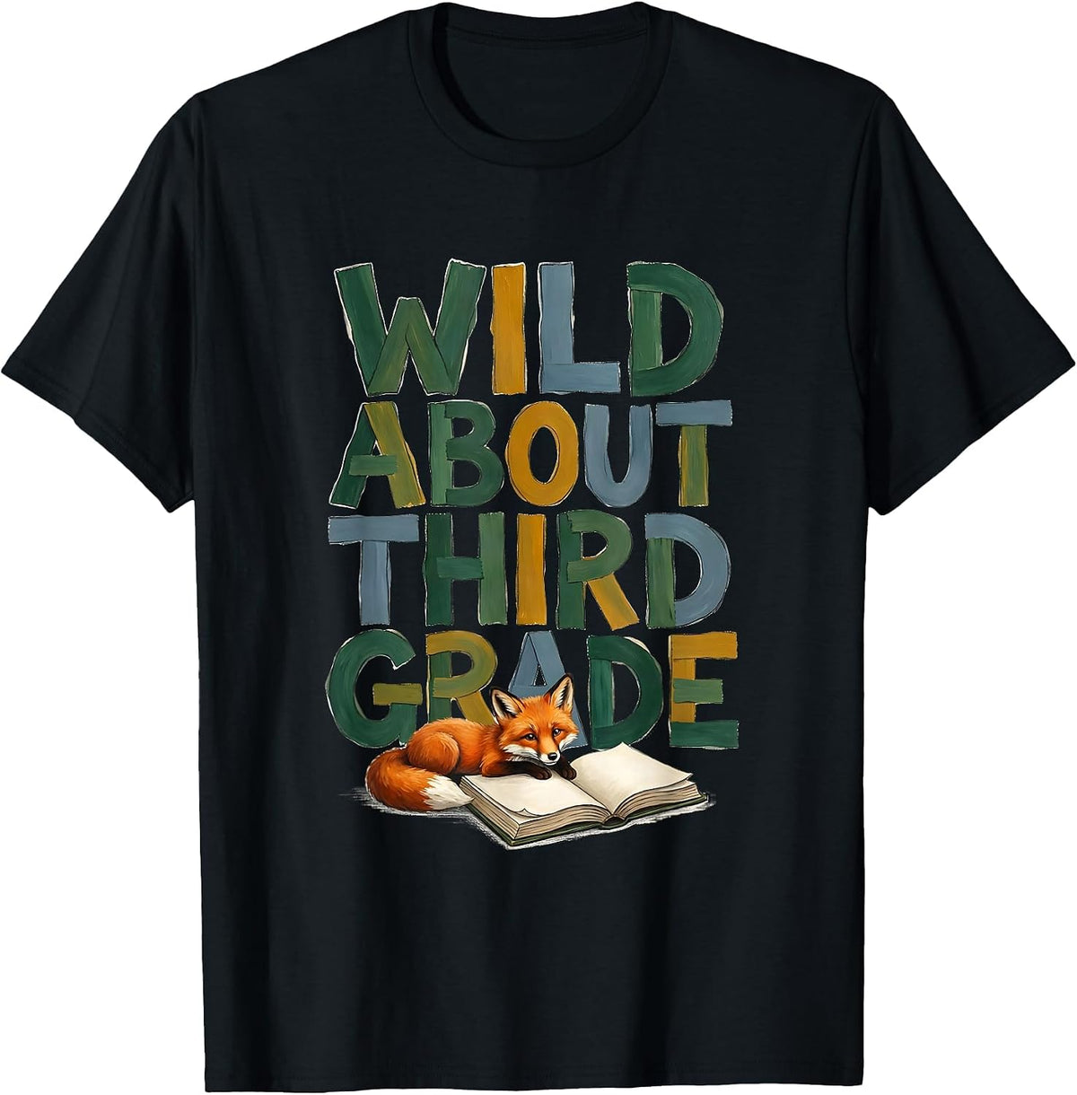Men's Wild About Third Grade Storybook Teacher Animal Print School T-Shirt - Black