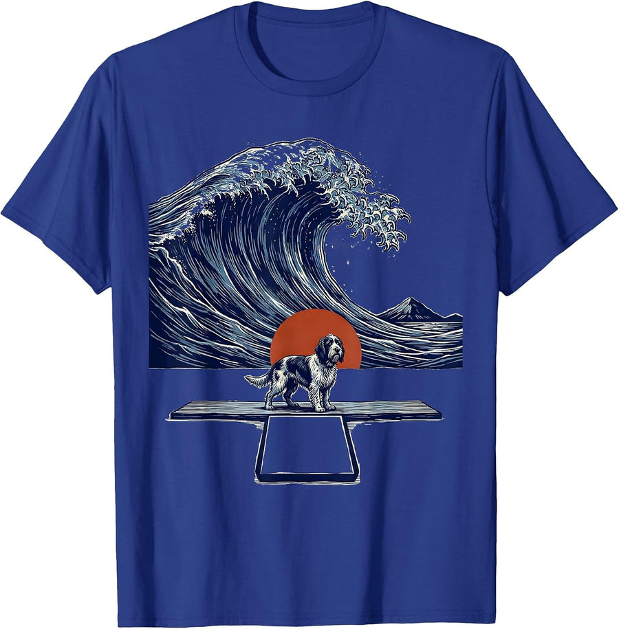Wirehaired Griffon Surfing Great Wave Dog Breed Art T-Shirt - Royal Blue