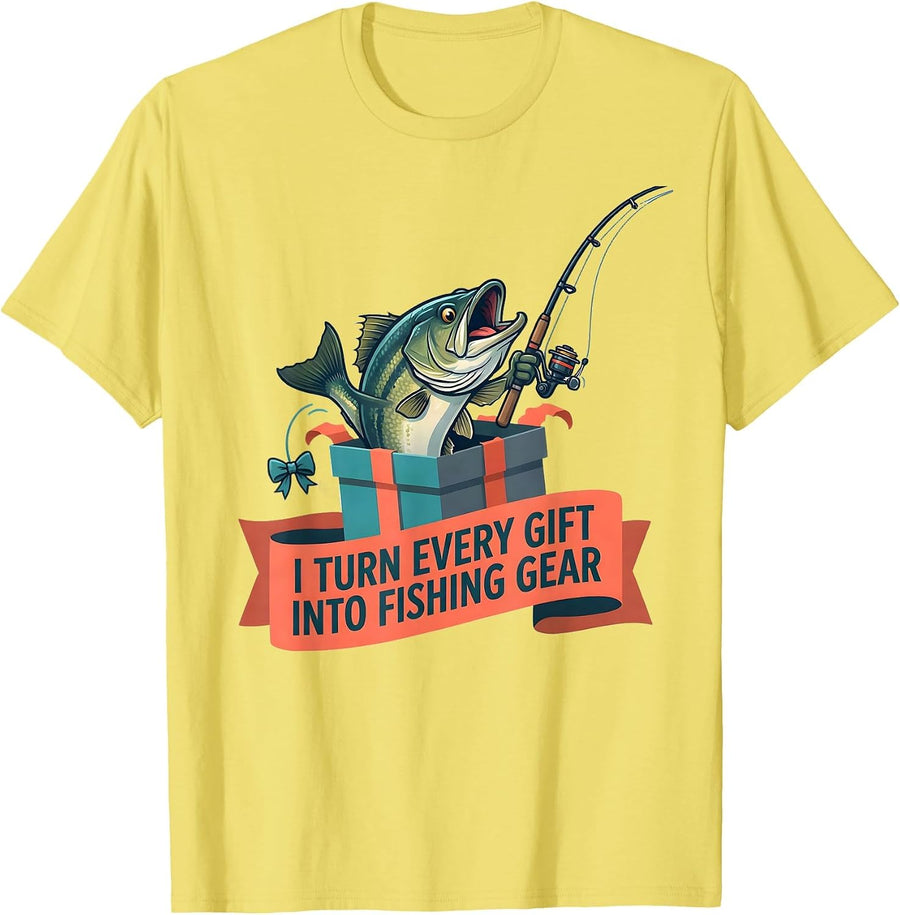 Men's I Turn Every Gift Into Fishing Gear Funny Fishing Humor Gift T-Shirt - Lemon Yellow