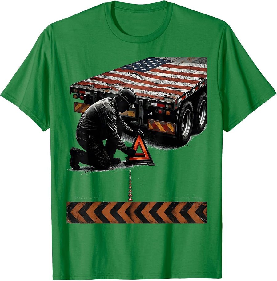 Men's Roadside Heavy-Haul Operator Distressed Trucker Patriotic T-Shirt - Kelly Green