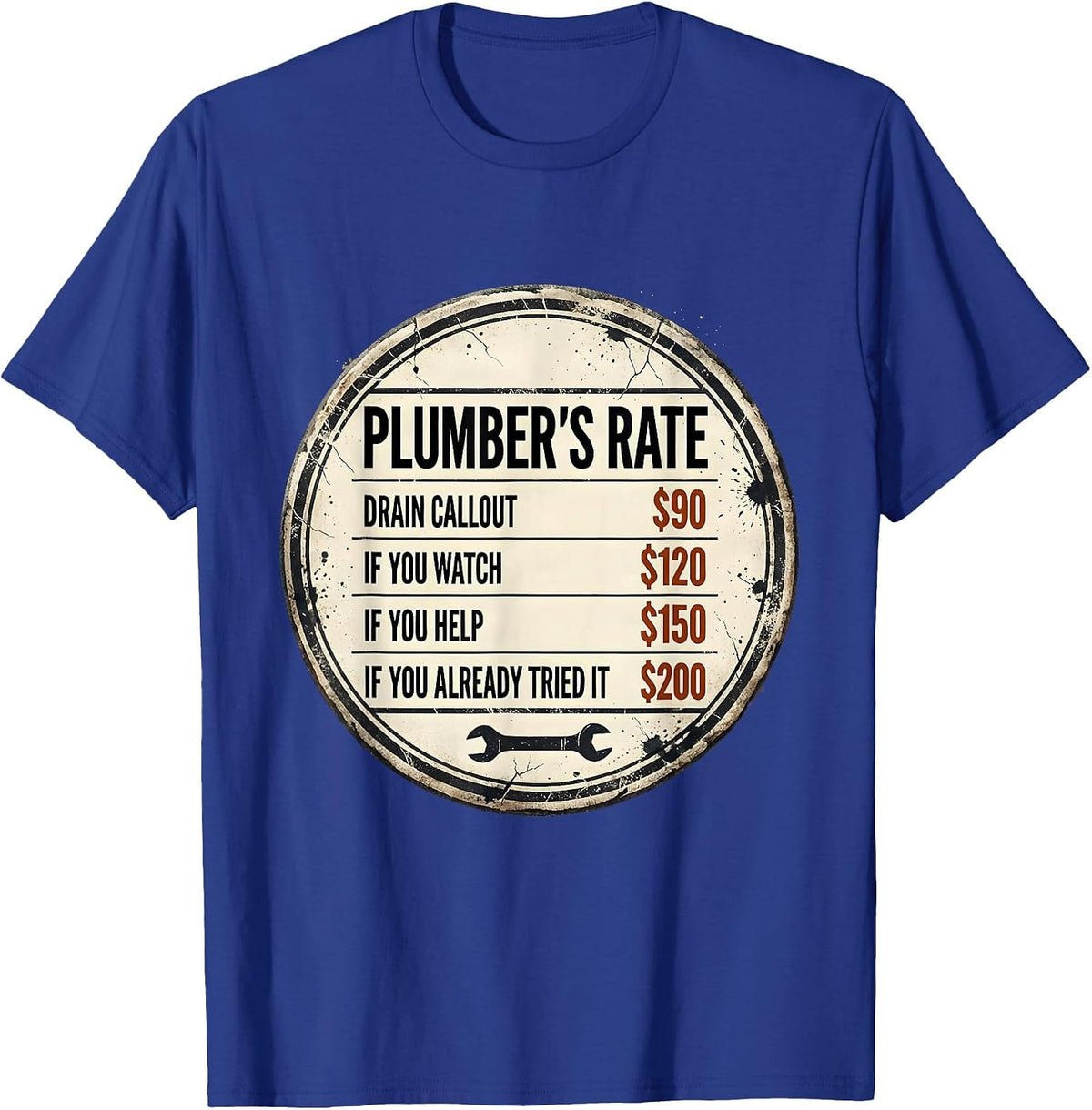 Men's Plumber's Rate Funny Plumbing Trade Humor T-Shirt - Royal Blue