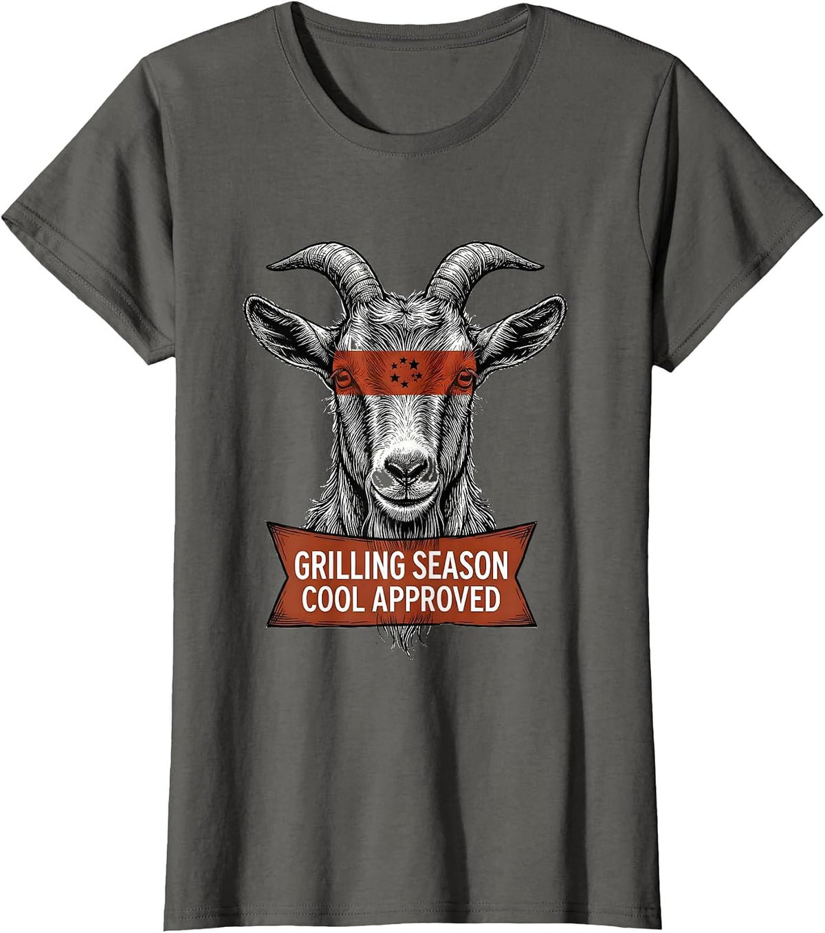 Women's Grilling Season, Cool Approved Line Art Funny Goat Humor T-Shirt - Asphalt Grey