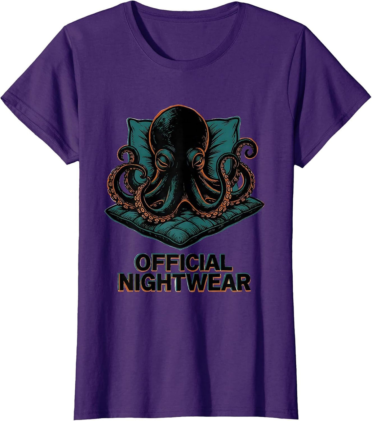 Women's Official Nightwear Sleeping Octopus Animal Humor Pajama T-Shirt - Purple
