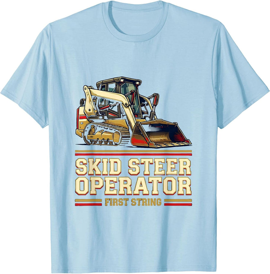 Men's Skid Steer Operator, First String Sports Heavy Equipment T-Shirt - Baby Blue