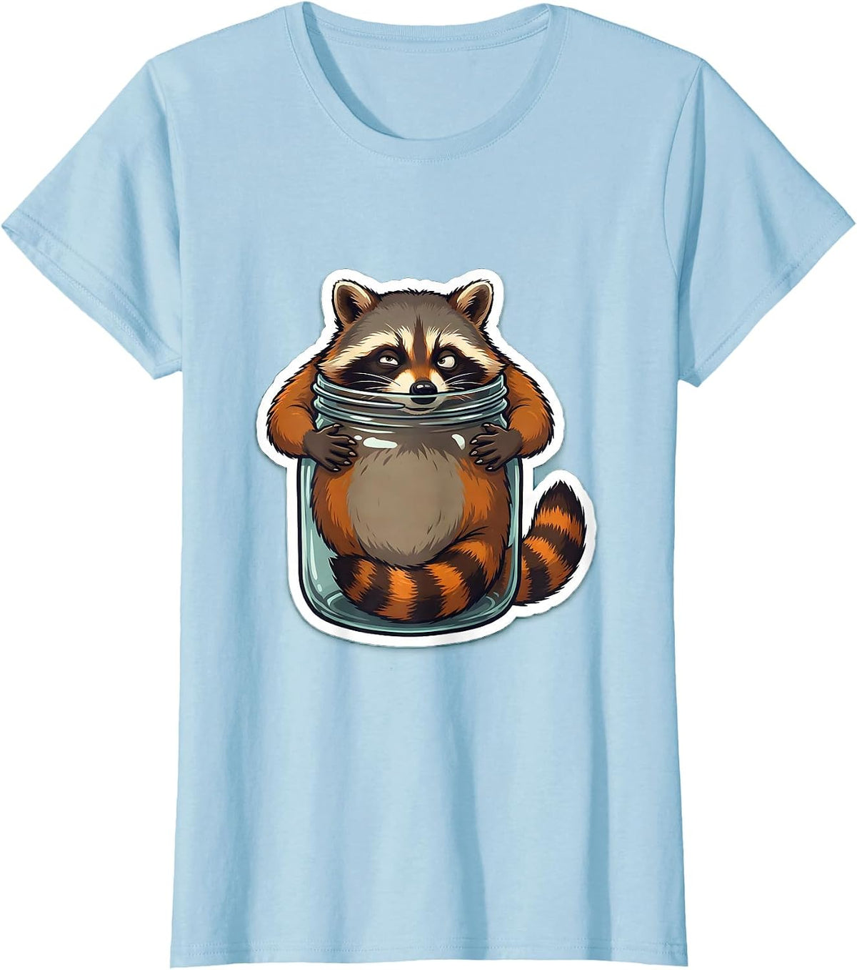 Women's Funny Raccoon Stuck in a Jar Illustration T-Shirt - Baby Blue
