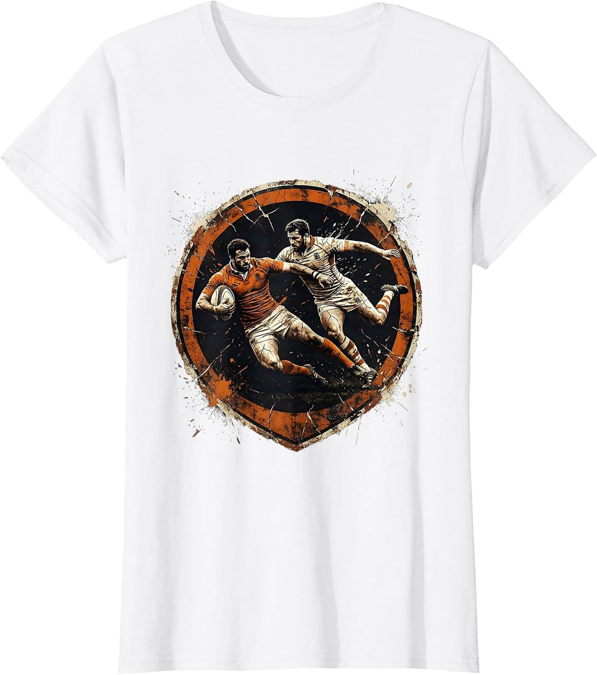 Rugby Mid-Air Collision Graphic Design T-Shirt - White