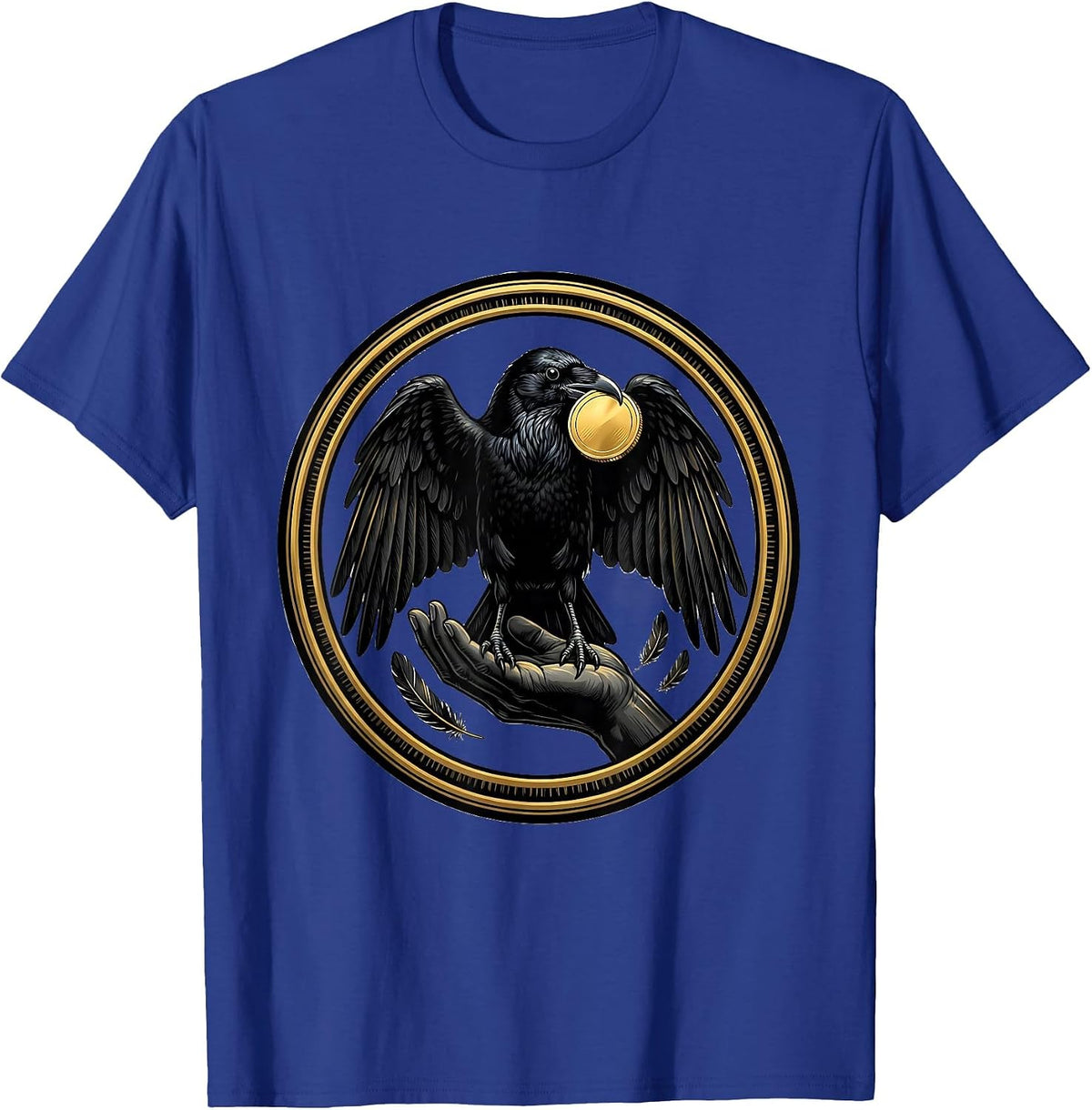 Men's Crow Stealing Gold Coin Illustration T-Shirt - Royal Blue