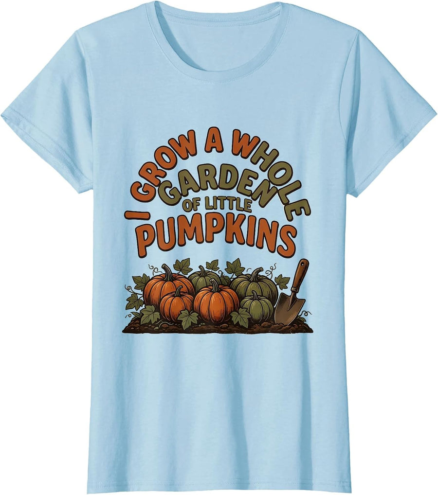 I Grow a Whole Garden of Little Pumpkins Vintage Teacher T-Shirt, Women, Baby Blue, Small - As Pictured