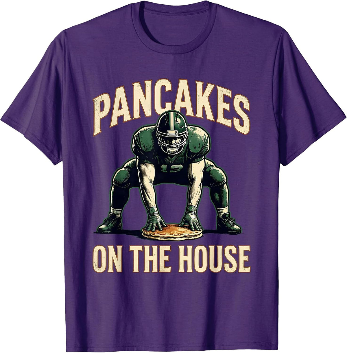 Pancakes On The House Vintage Football Lineman Game-Day T-Shirt, Men, Purple, Medium - As Pictured