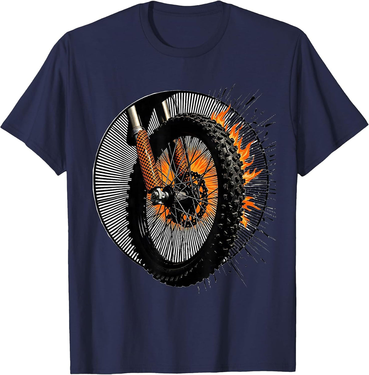 Men's Dirt Bike Wheel Moire Op Art Motocross Rider T-Shirt - Navy Blue