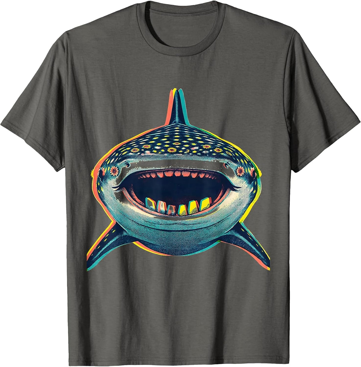 Men's Whale Shark Risograph Playful Humor Wildlife Fan T-Shirt - Asphalt Grey