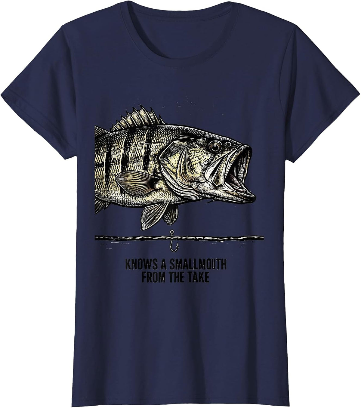 Women's Knows A Smallmouth From The Take Funny Fishing Dad Humor T-Shirt - Navy Blue