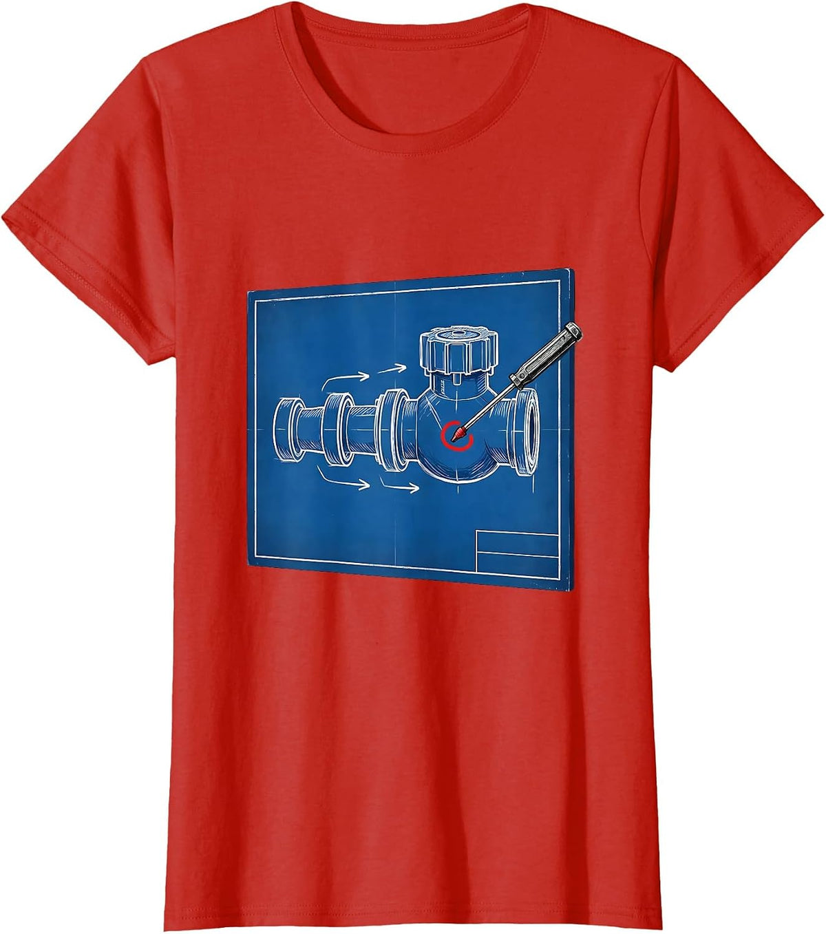 Women's Blueprint Water Meter Plumbing Gag Gift T-Shirt - Red