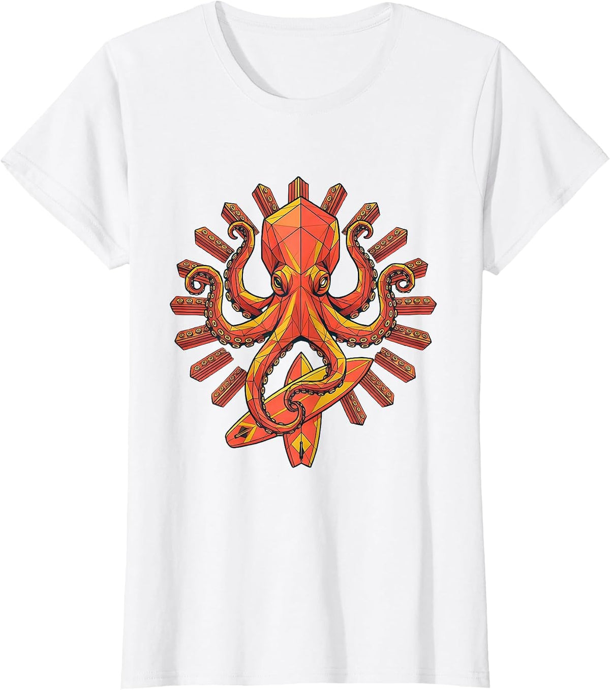 Women's Octopus Surfer Hawaiian Graphic Tee for Kids T-Shirt - White