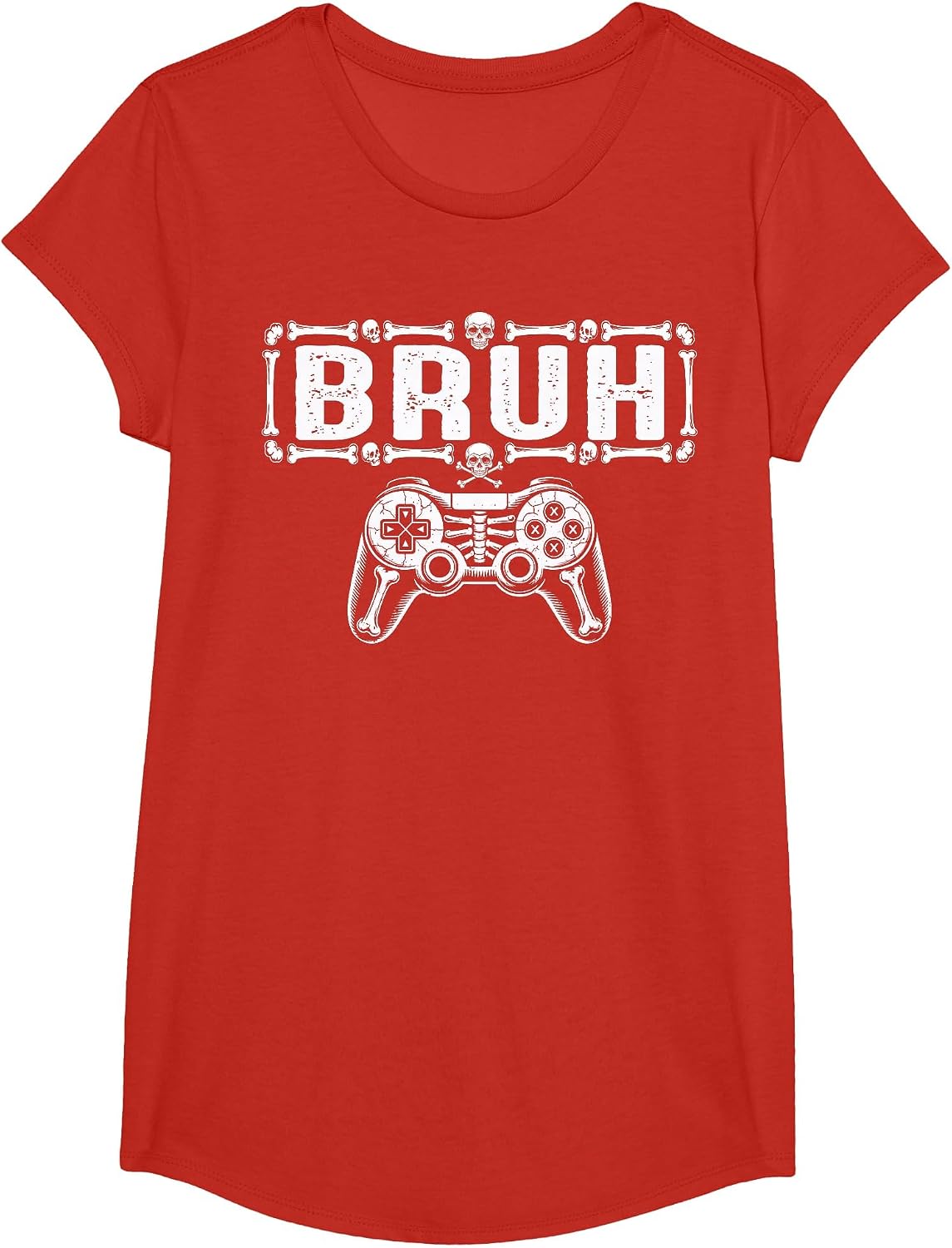 Halloween Skeleton Gamer Bruh Funny Video Gaming Boys Kids T-Shirt - Girls Red