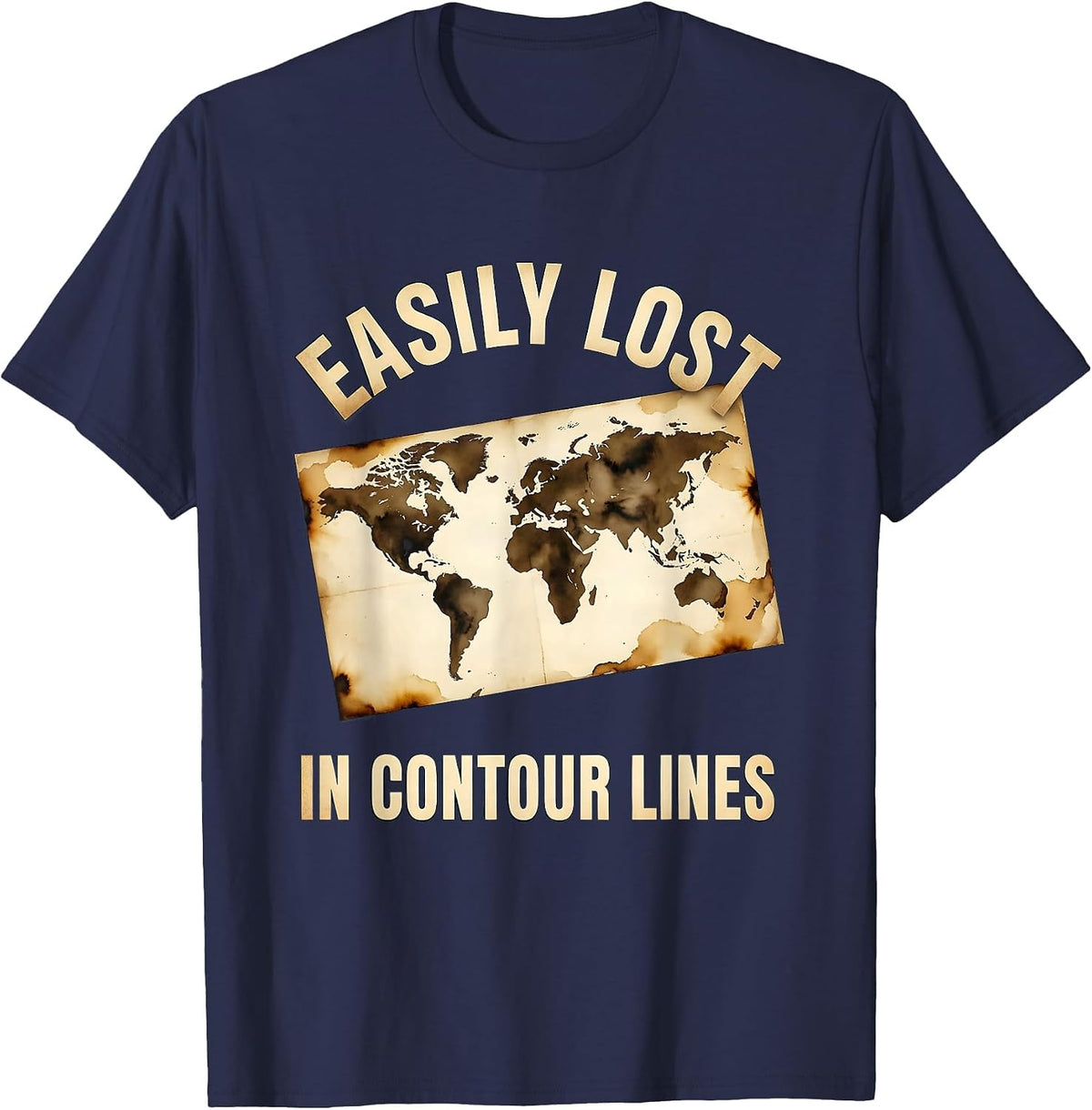 Easily Lost In Contour Lines Funny Geography Teacher T-Shirt - Navy Blue
