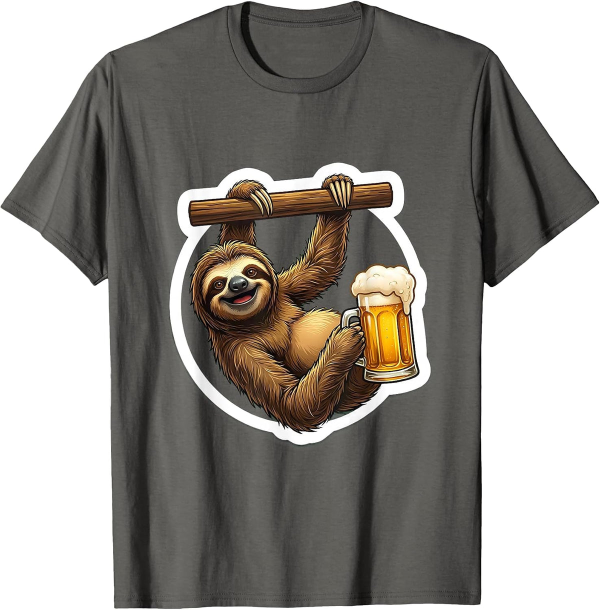 Funny Sloth Hanging at the Bar Beer Lover T-Shirt - Asphalt Grey