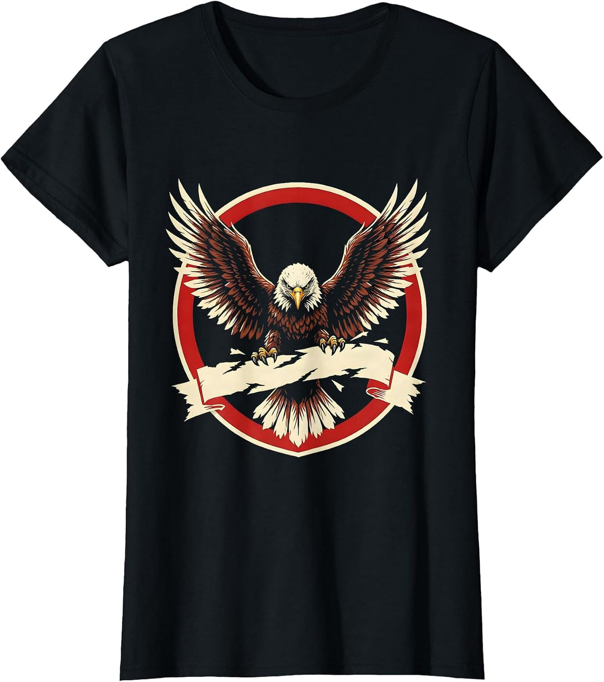 Bald Eagle Shredding Red Tape Patriotic Design T-Shirt - Black
