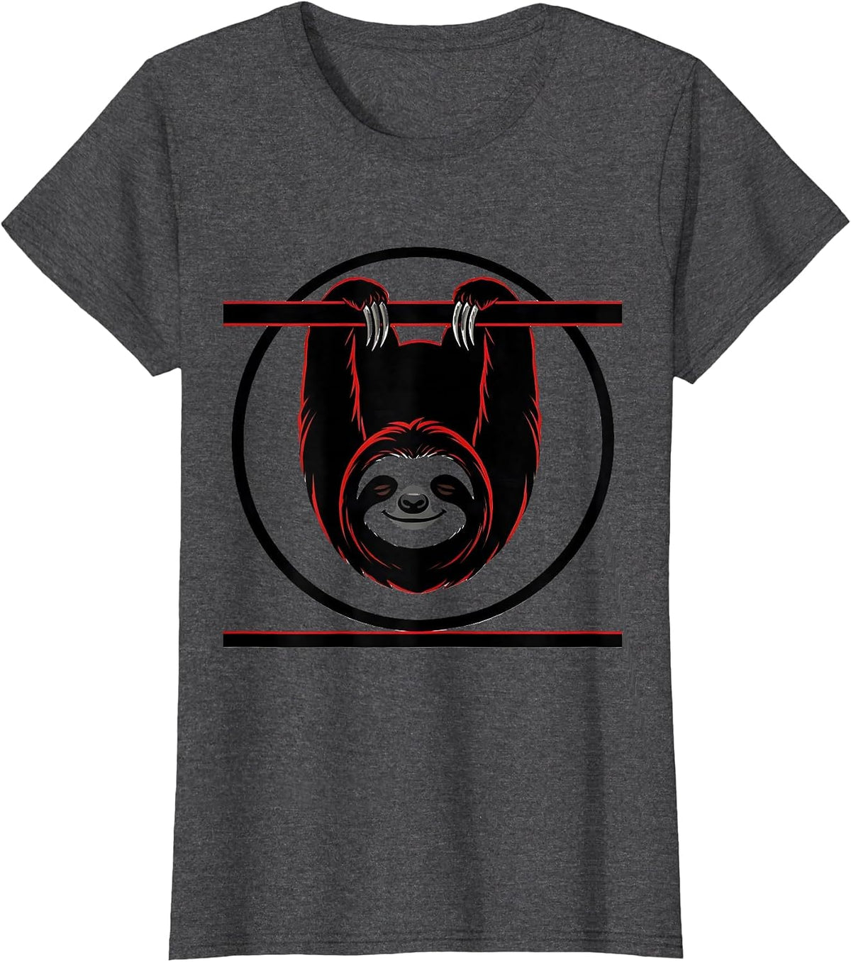 Women's Smug Sloth Sarcastic Upside Down Branch Art T-Shirt - Dark Heather Grey