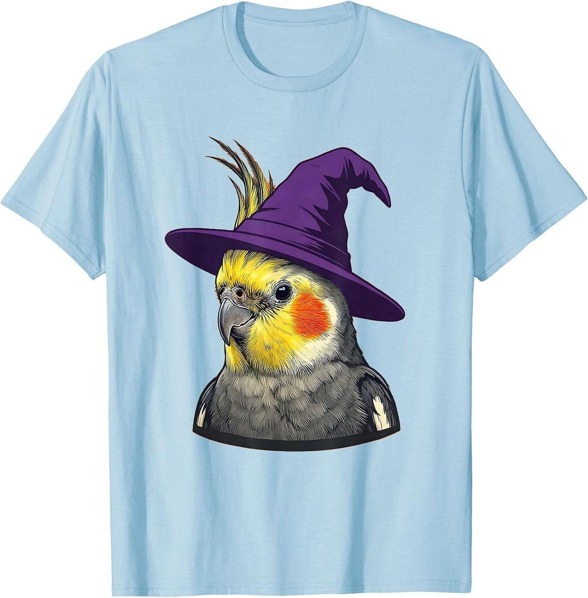 Men's Cockatiel Witch Hat Halloween Pet Bird Costume Humor T-Shirt - Baby Blue