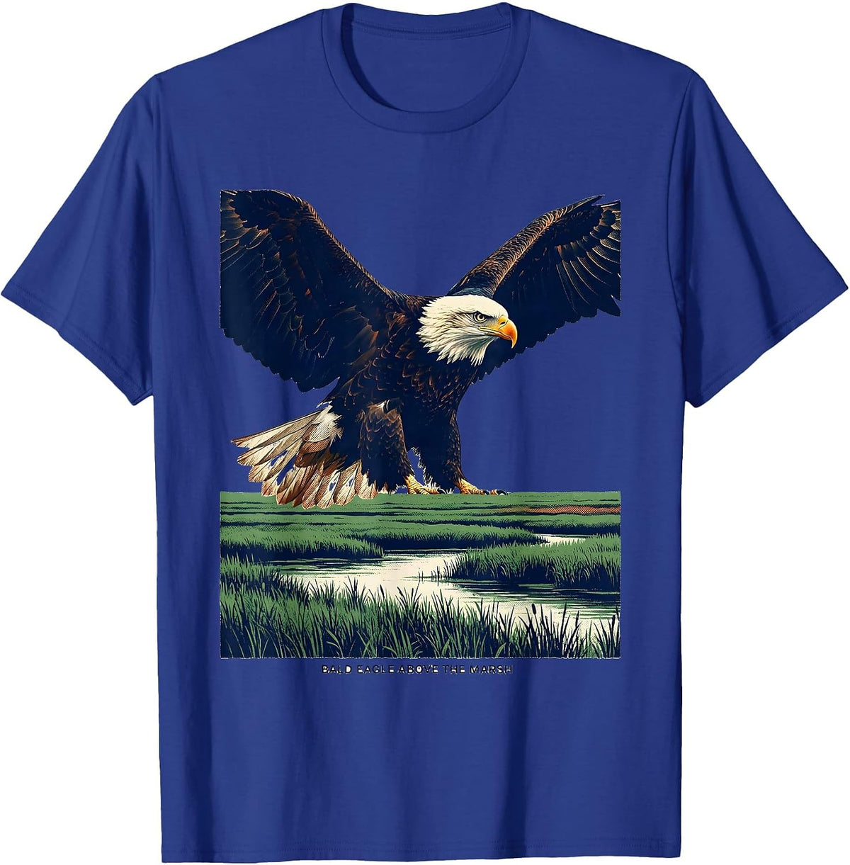 Men's Bald Eagle Above The Marsh Screenprint Patriotic Wildlife T-Shirt - Royal Blue
