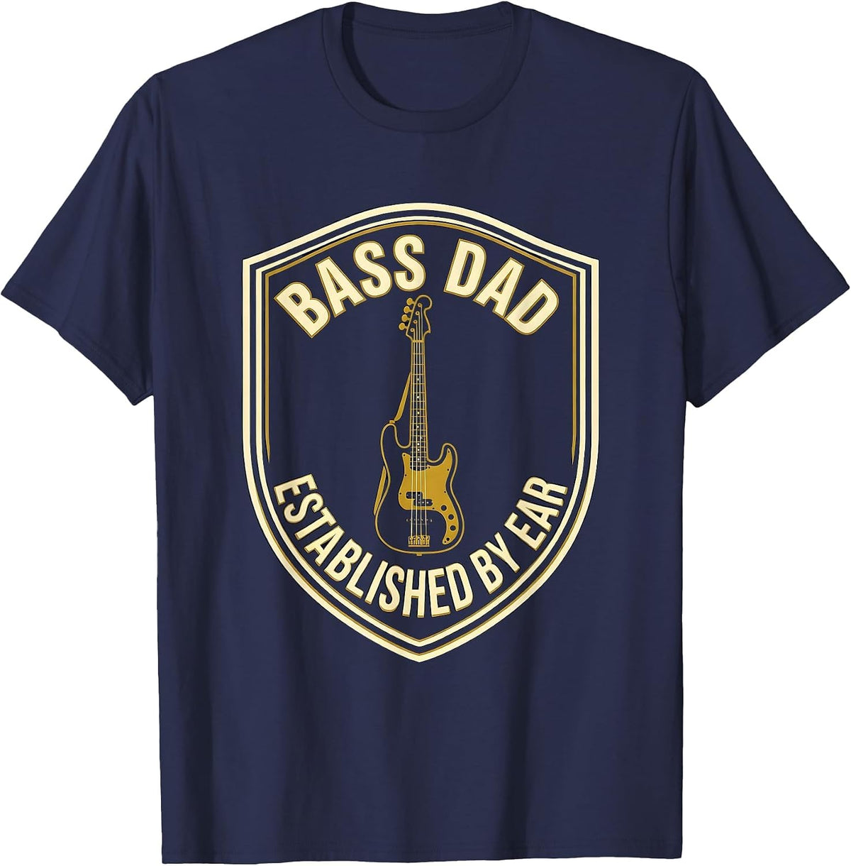 Men's Bass Dad Established By Ear Funny Guitar Dad Father Humor T-Shirt - Navy Blue
