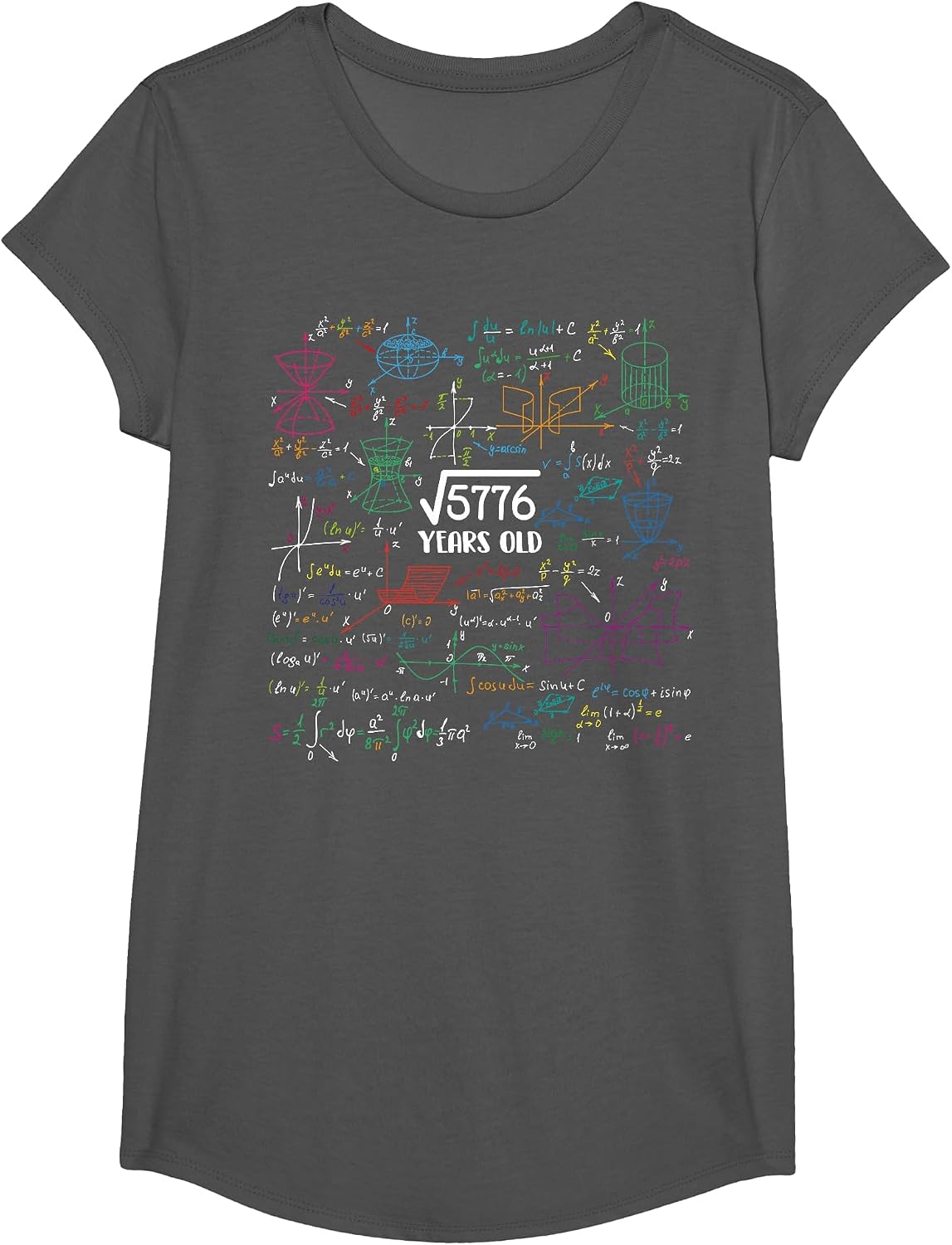 Square Root of 5776-76 Year Old Math Lovers 76th Birthday T-Shirt - Girls Asphalt Grey