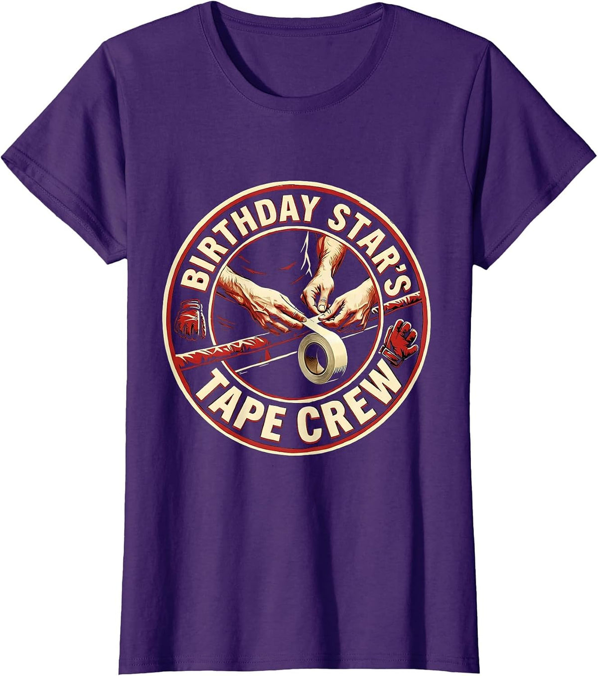 Women's Birthday Star's Tape Crew Stencil Graphic Boxing Theme Party T-Shirt - Purple