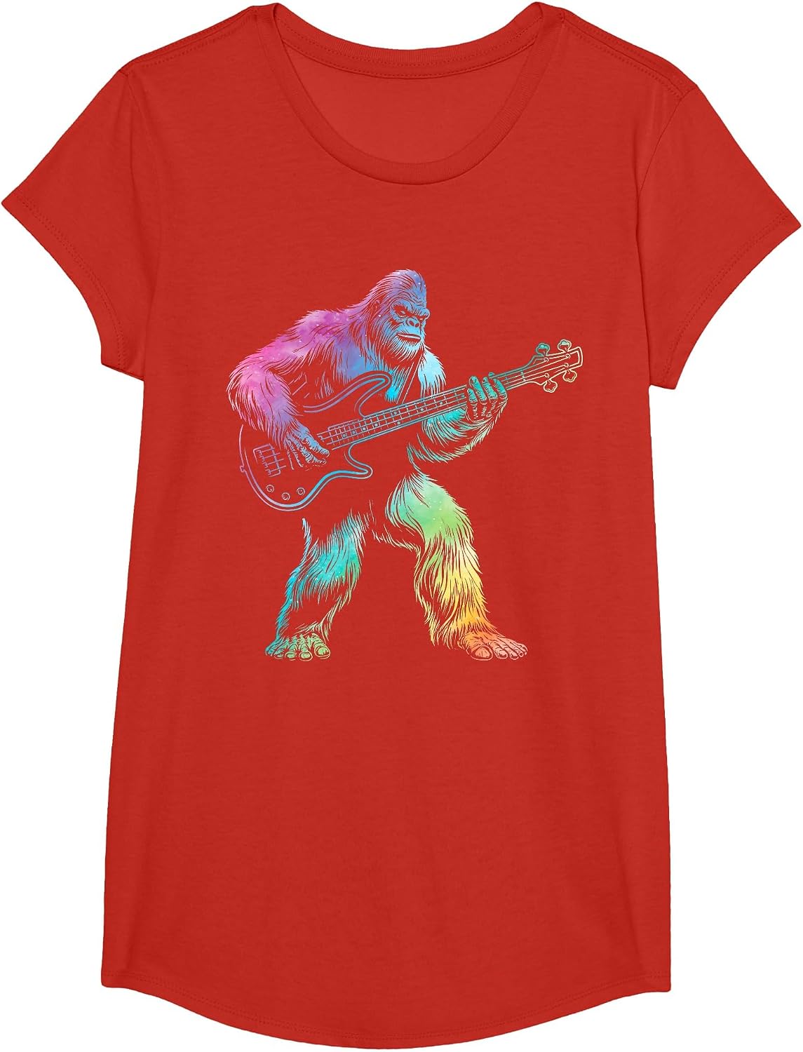 Bigfoot Playing bass Guitar Men Women Guitarist tie dye T-Shirt - Girls Red
