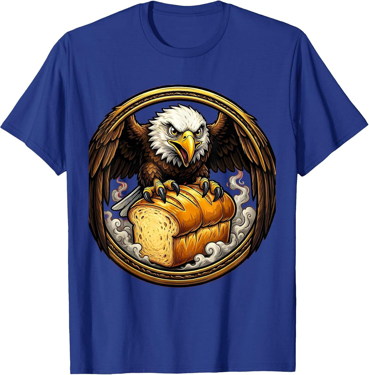 Bald Eagle on Giant Cheesy Bread Loaf T-Shirt - Royal Blue