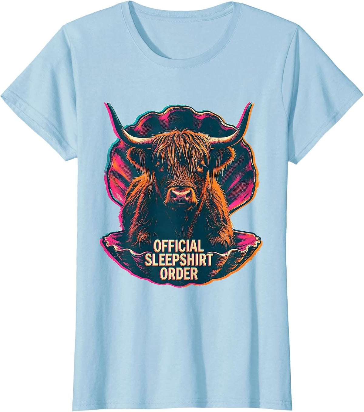 Official Sleepshirt Order Highland Cow Cozy Farm Animal T-Shirt - Baby Blue