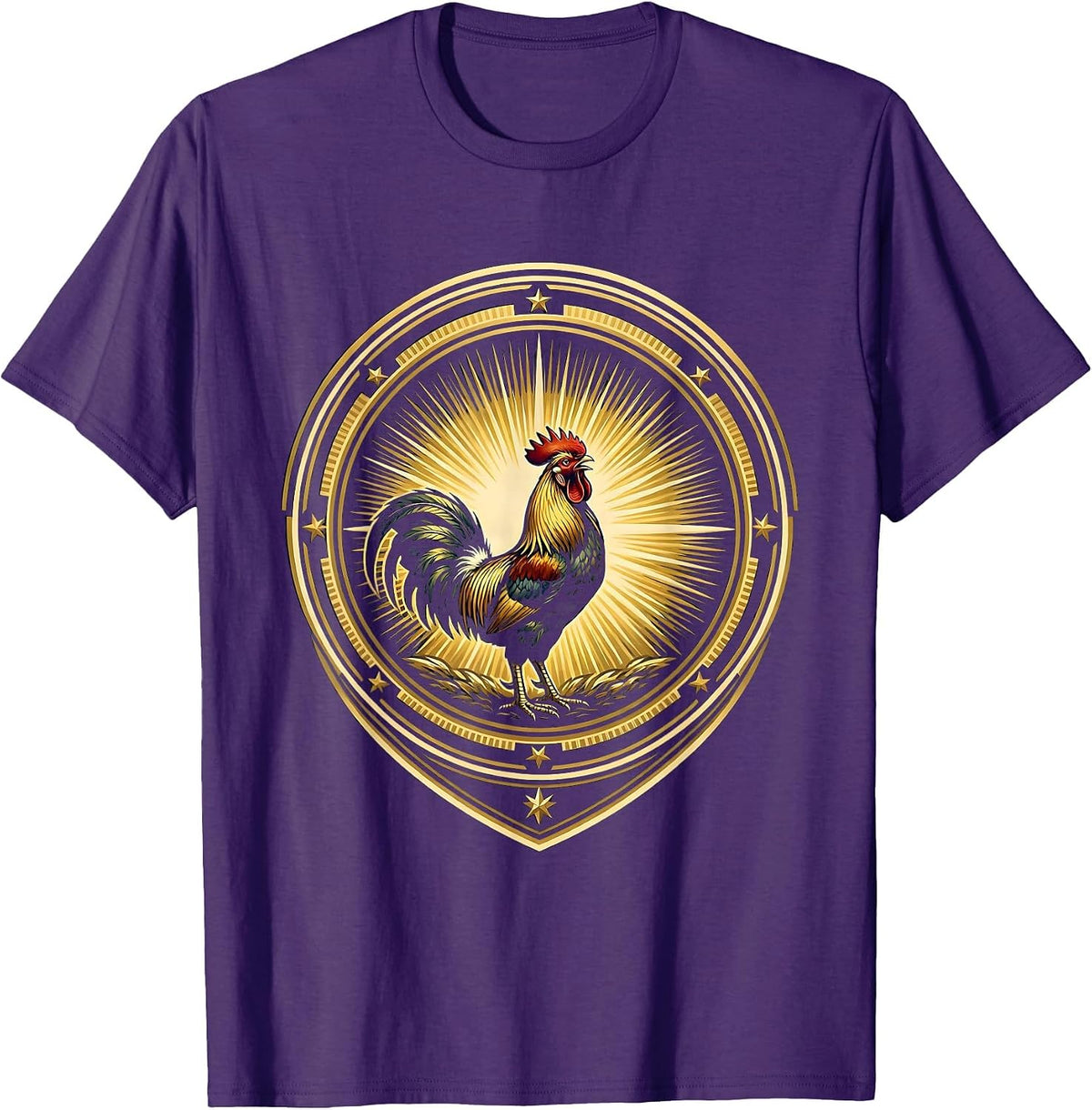 Men's Rooster Crowing at Sunrise Graphic Design T-Shirt - Purple
