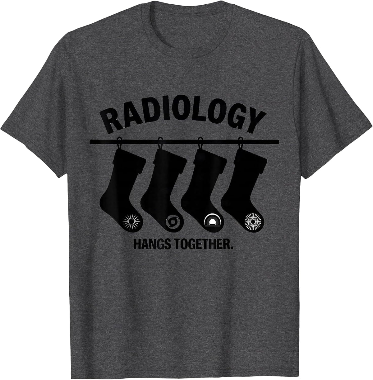 Radiology Hangs Together Silhouette Xray Tech Christmas T-Shirt - Dark Heather Grey