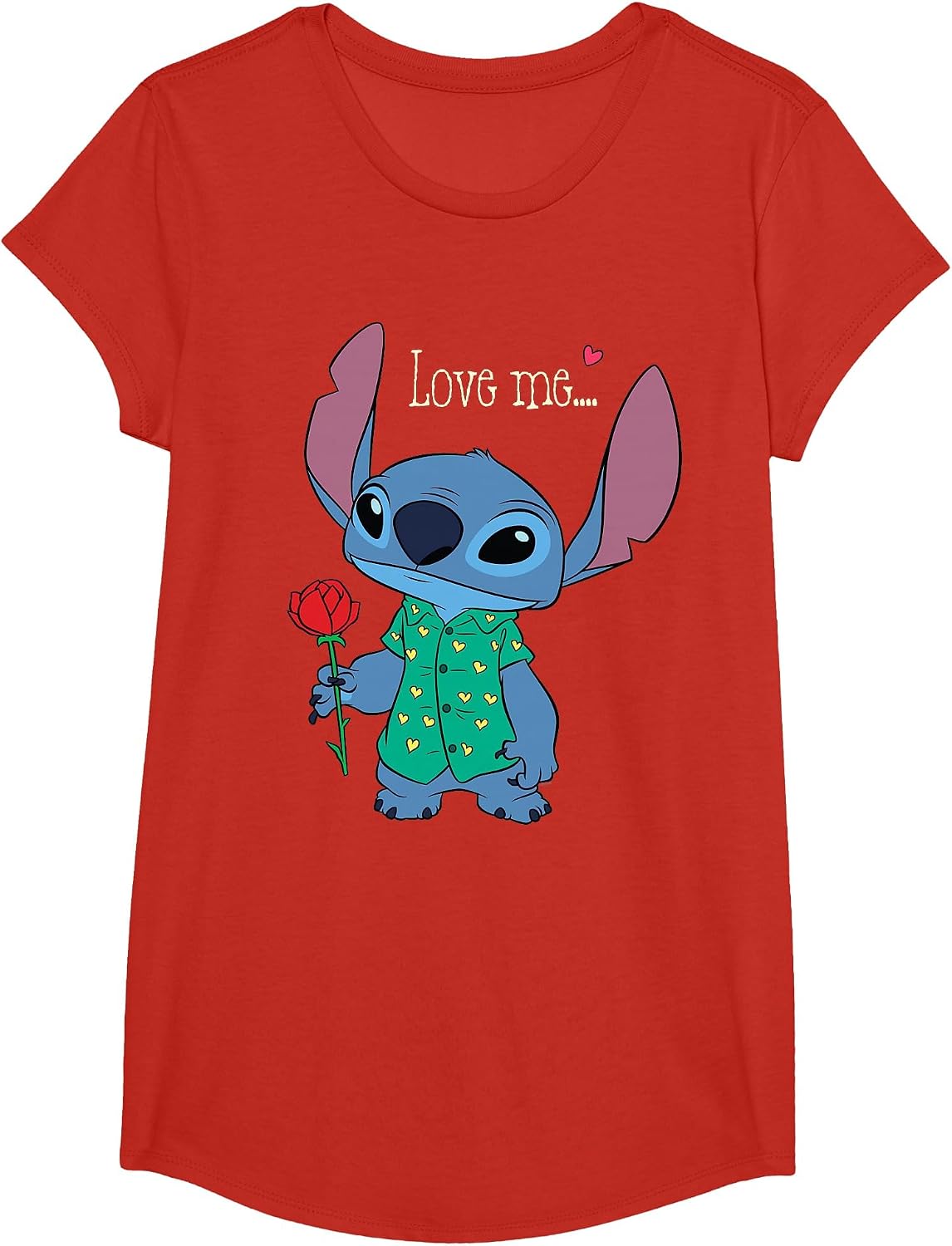 Disney Stitch Valentine's Day with Rose Love Me... T-Shirt - Girls Red