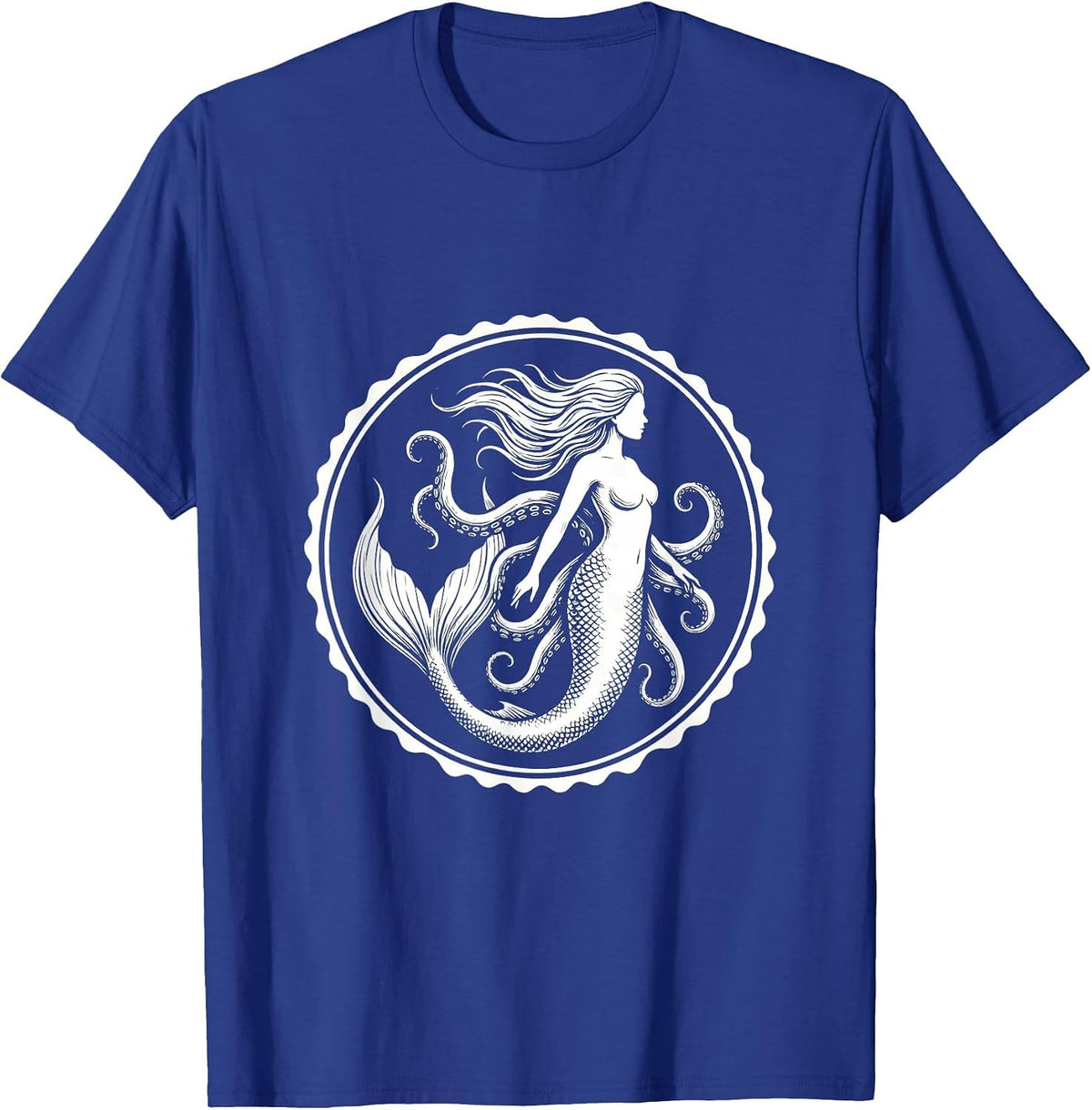 Men's Mermaid and Octopus Deep Sea Illustration T-Shirt - Royal Blue