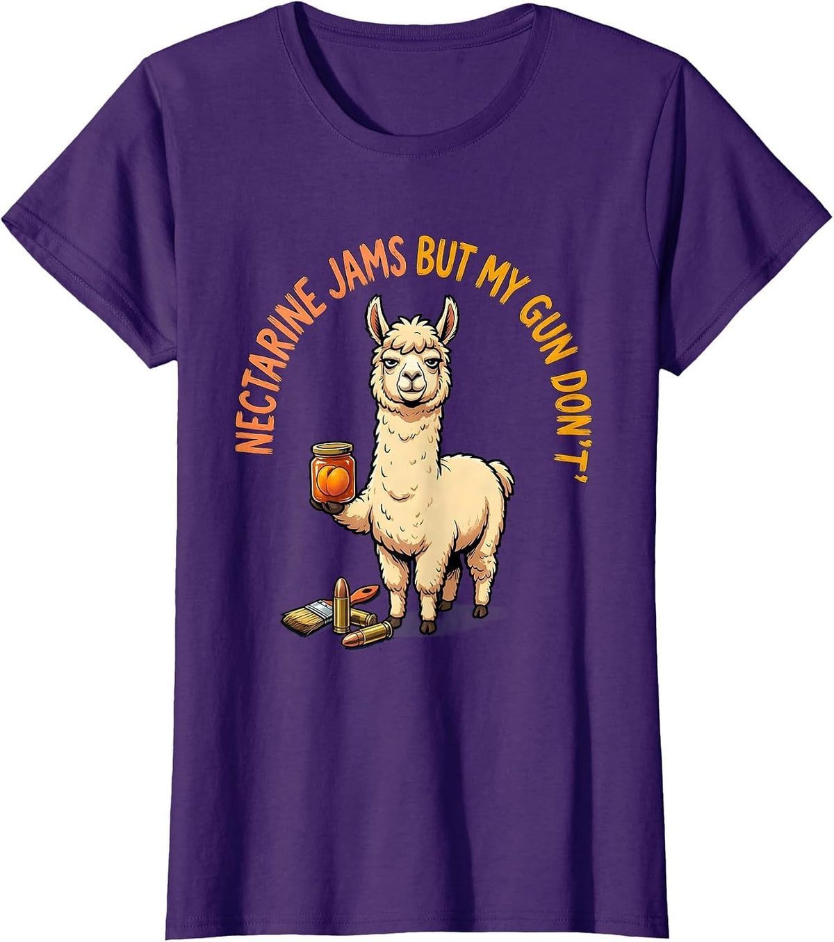 Women's Nectarine Jams But My Gun Don't Funny Llama Gun Lover T-Shirt - Purple