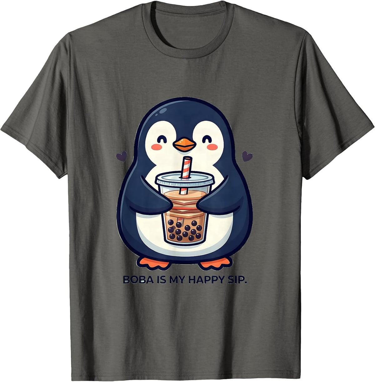 Men's Boba Is My Happy Sip Kawaii Penguin Boba Tea Lover Gift T-Shirt - Asphalt Grey